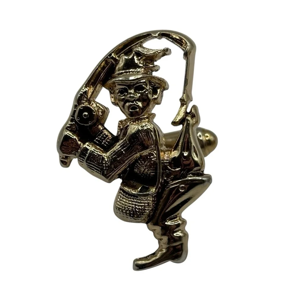 Fisherman Cufflinks by Hickok USA‎ Gold Tone Hooked Underwear Funny Nautical VTG
